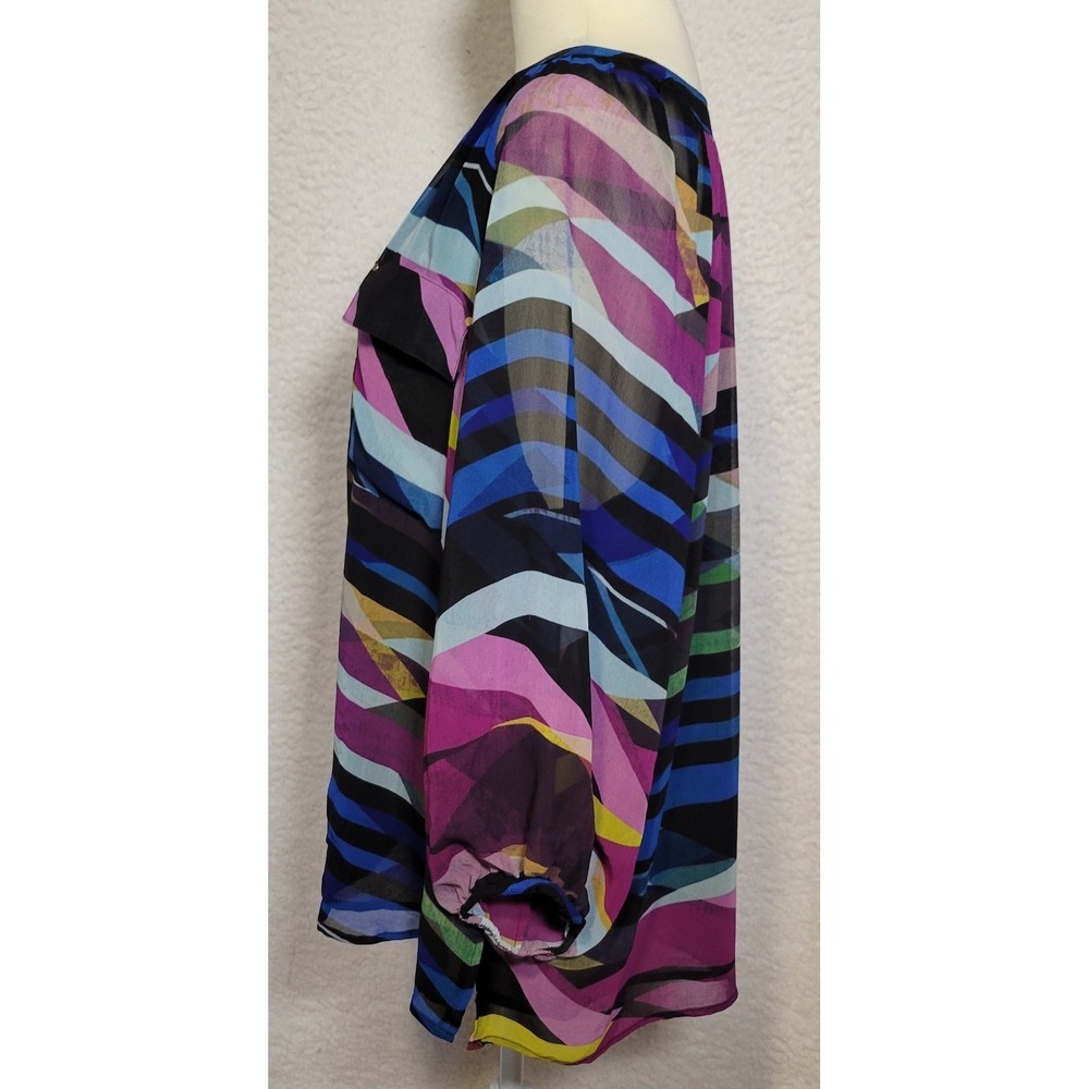 Calvin Klein Womens Blouse Top Size 1X 3/4 Sleeve V-Neck Geometric Lined 1654 - Picture 2 of 8